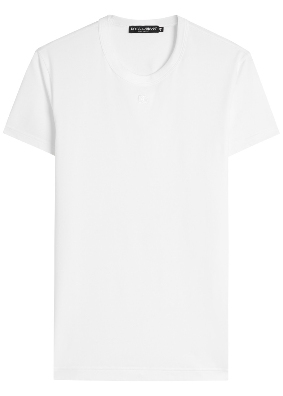 Dolce & Gabbana Logo-embroidered Stretch-cotton T-shirt In White