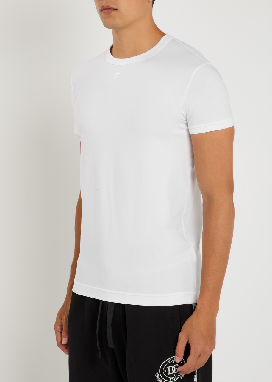 Dolce & Gabbana Logo-embroidered Stretch-cotton T-shirt In White