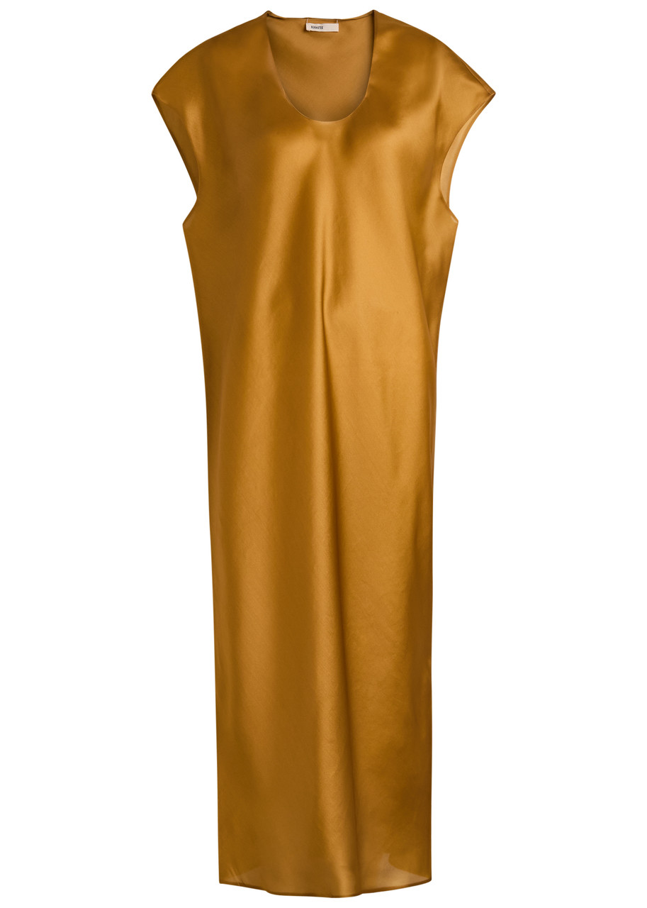 Khaite Darby Cap-sleeve Bias Silk Maxi Dress In Gold
