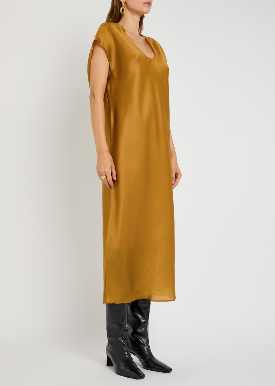 Khaite Darby Cap-sleeve Bias Silk Maxi Dress In Gold