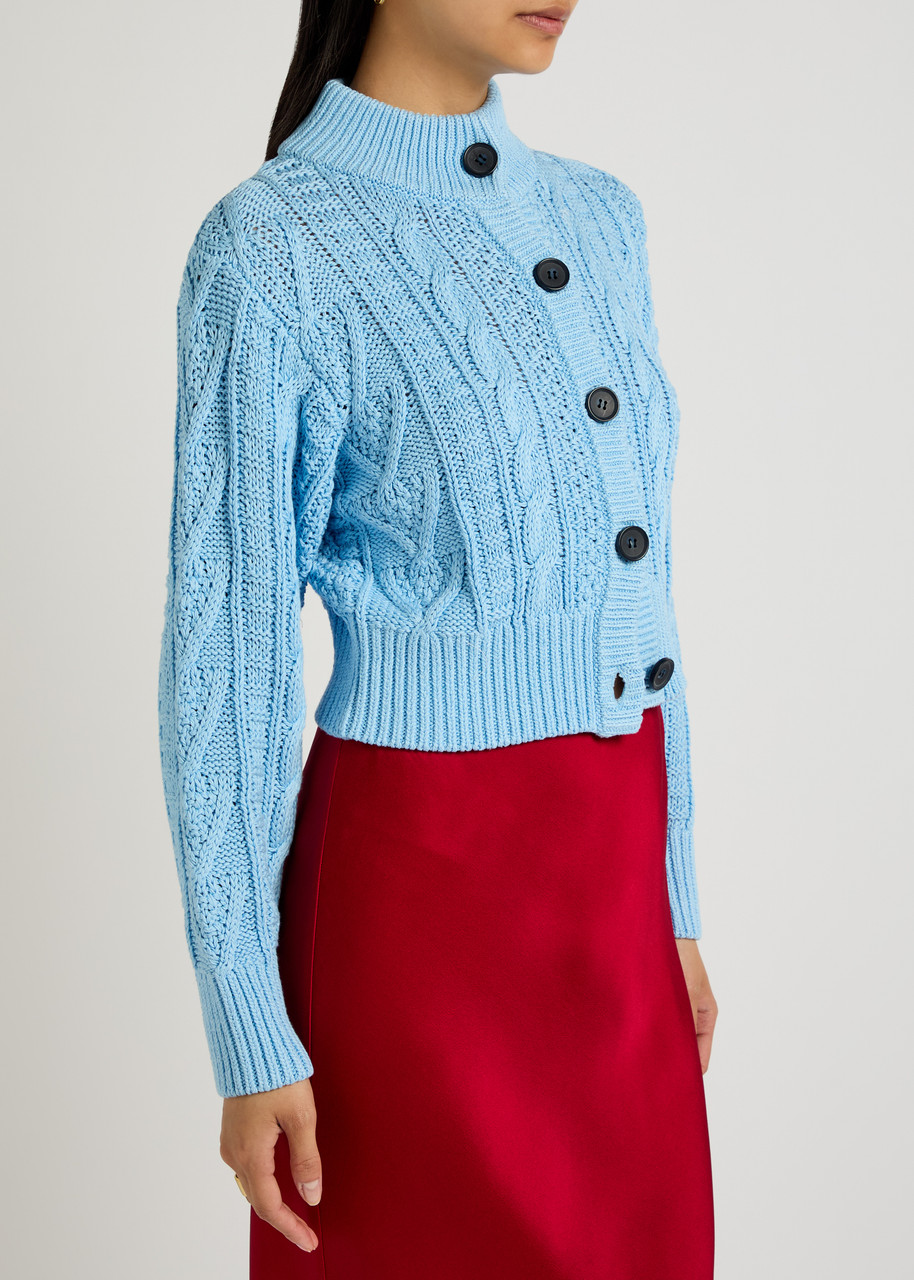 Emilia Wickstead Aleph Cable-knit Cotton Cardigan In Blue