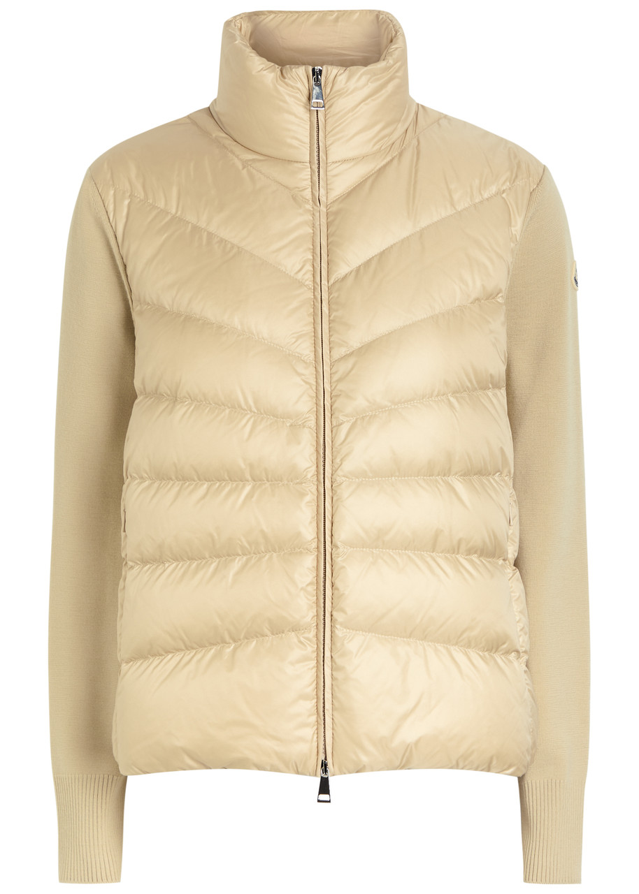 Moncler Quilted Shell And Wool-knit Cardigan In Gold