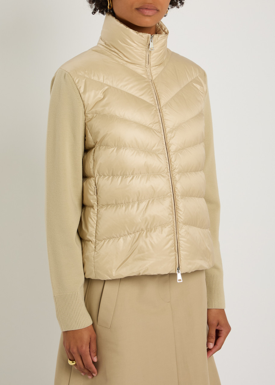 Moncler Quilted Shell And Wool-knit Cardigan In Gold
