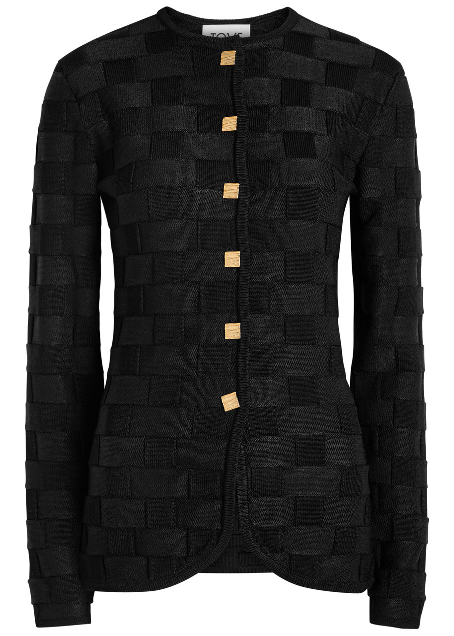 Tove Uma Checked Knit Cardigan In Black