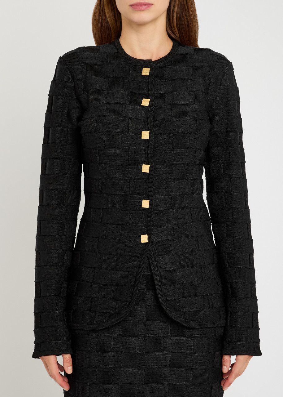 Tove Uma Checked Knit Cardigan In Black