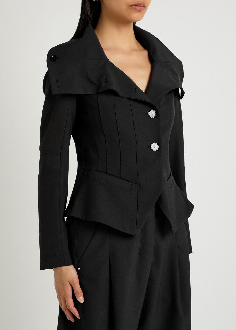 High Scrunch Panelled Crepe Jacket In Black