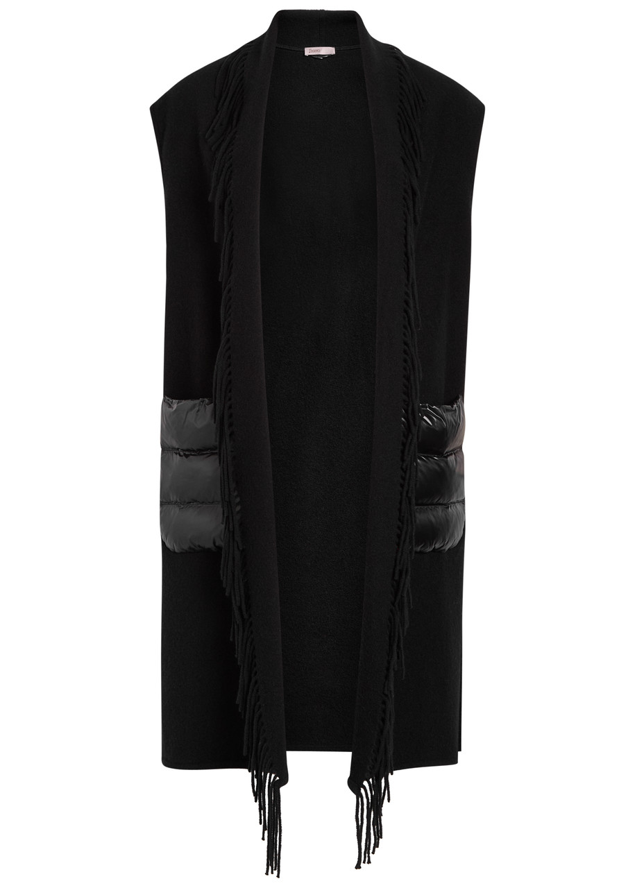 Herno Fringed Panelled Wool-blend Gilet In Black