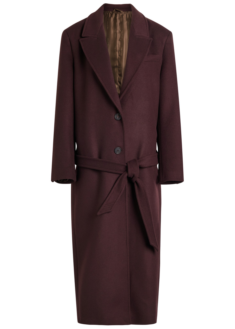 Attico The Belted Wool-blend Coat In Burgundy