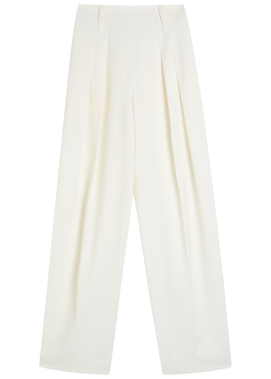 Victoria Beckham Pleated High-rise Wool-blend Trousers In Neutral