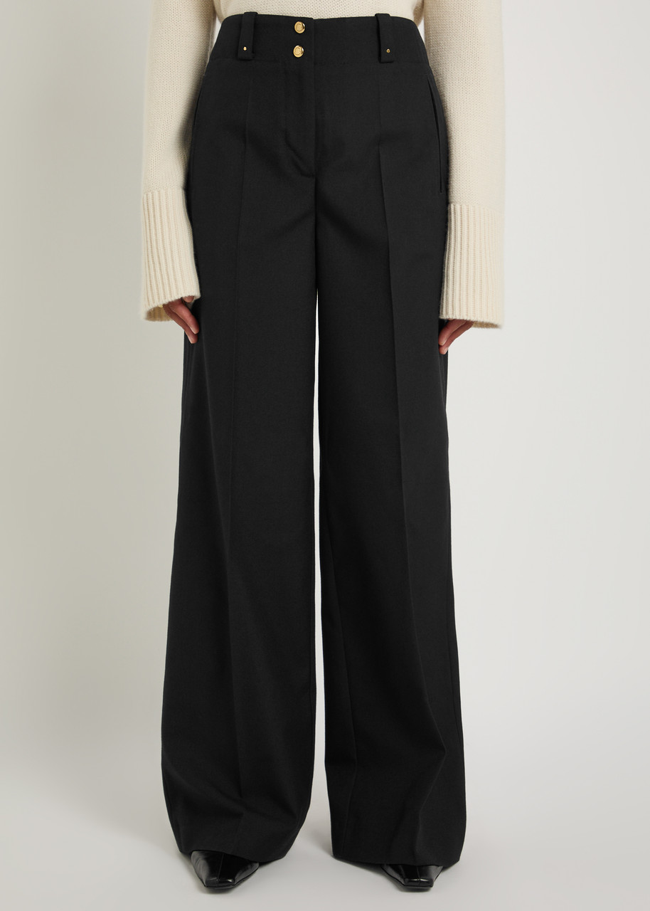 Moncler Logo-embellished Woven Trousers In Black