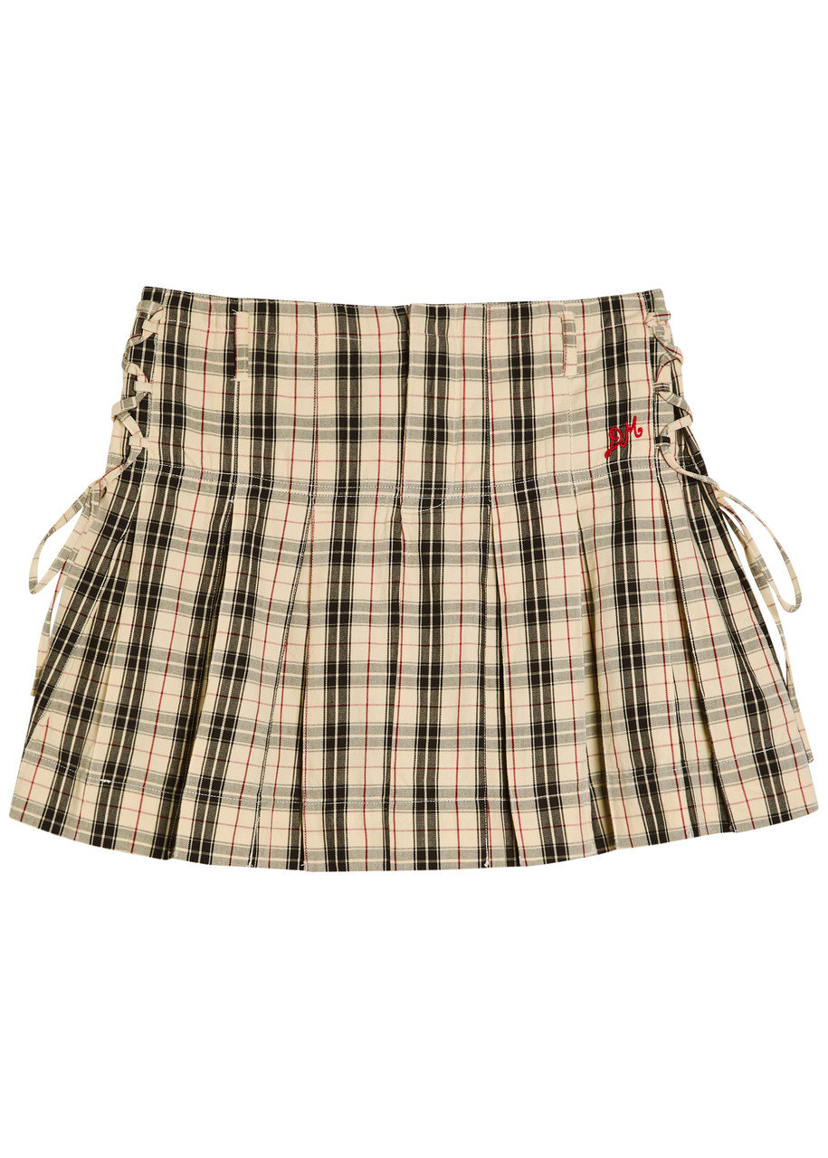 Damson Madder Moffy Pleated Checked Cotton Mini Skirt In Yellow