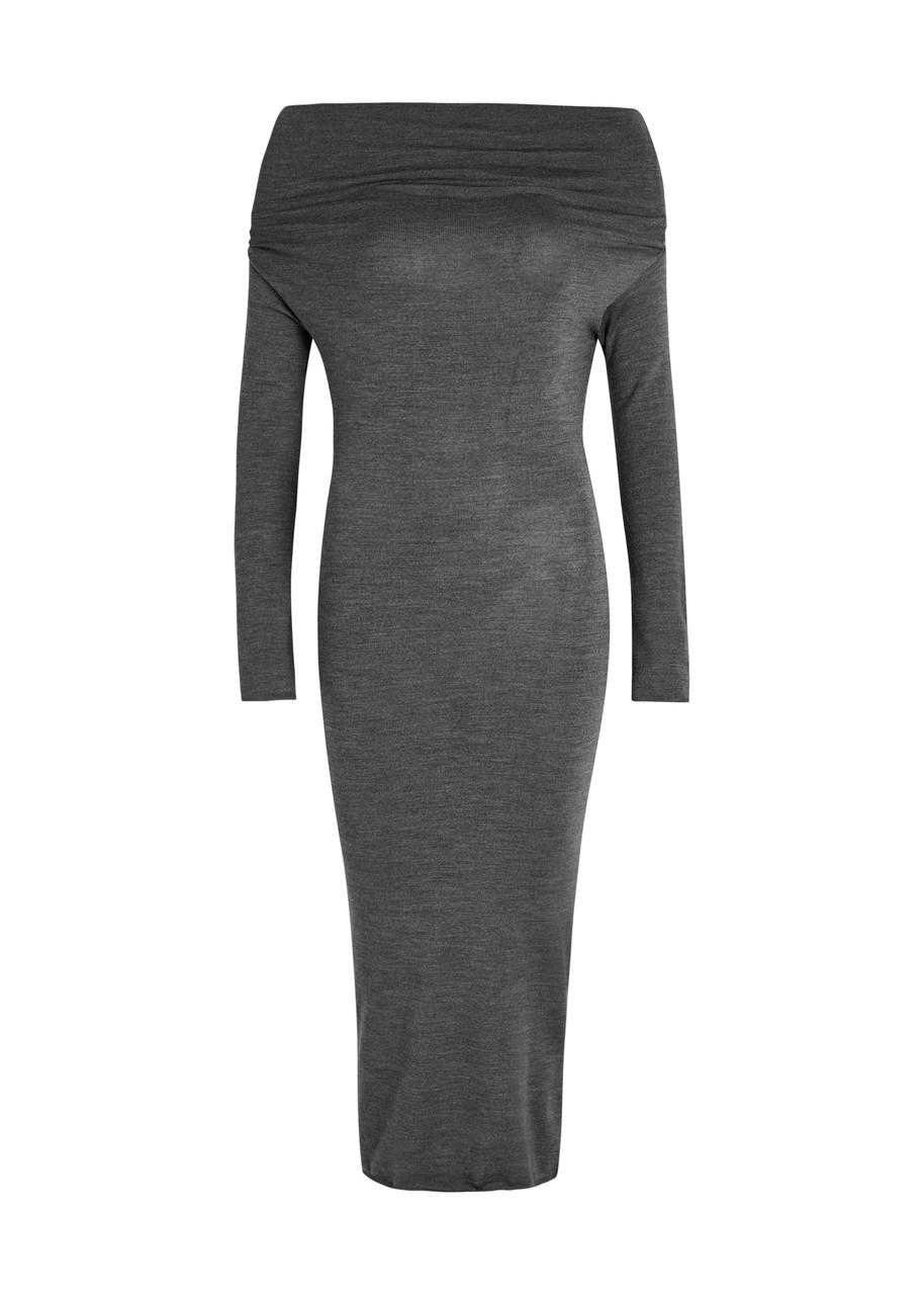 Armarium Debra Off-the-shoulder Wool Midi Dress In Black