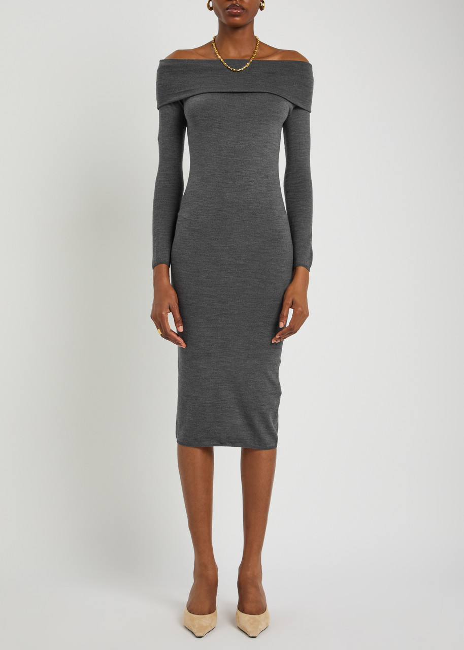 Armarium Debra Off-the-shoulder Wool Midi Dress In Black