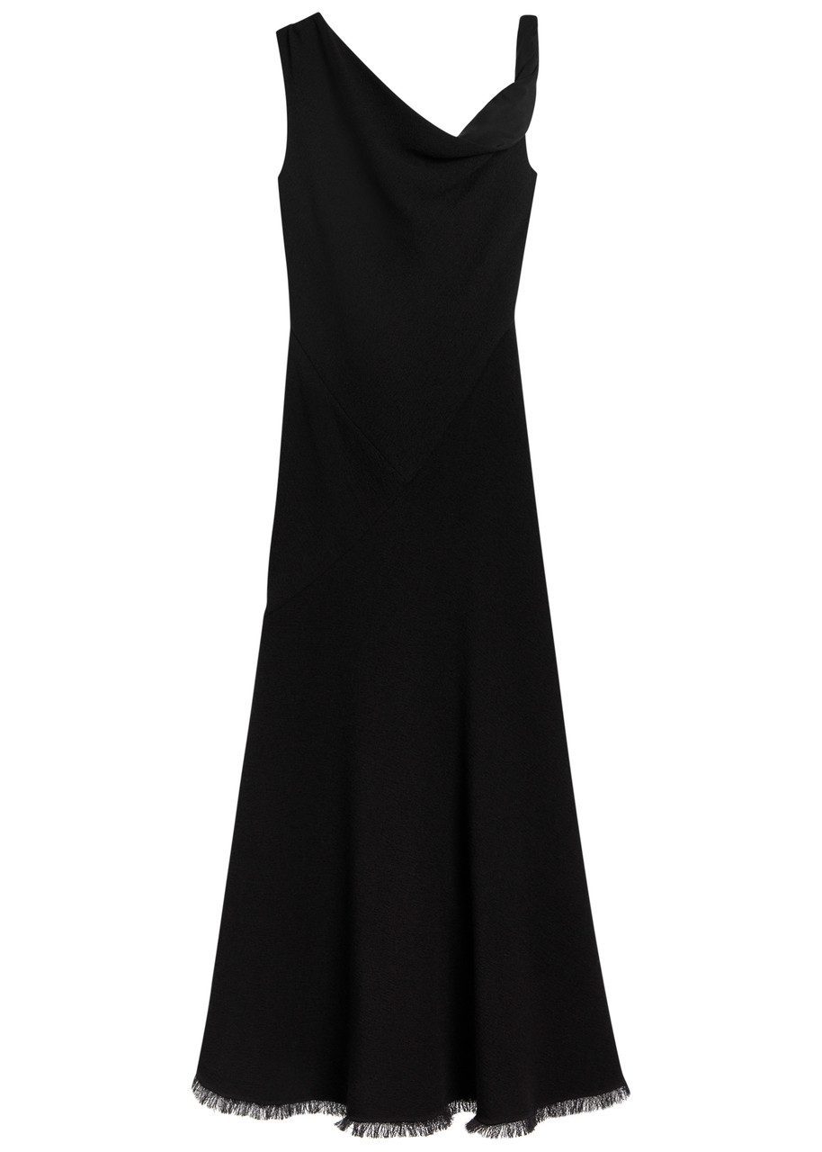 The Row Violette Asymmetric Wool-blend Maxi Dress In Black