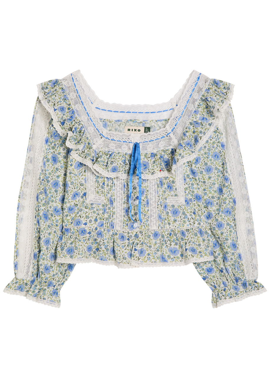 Rixo Oceana Floral-print Ruffled Cotton Blouse - Black And White - 10 (UK10 / S)
