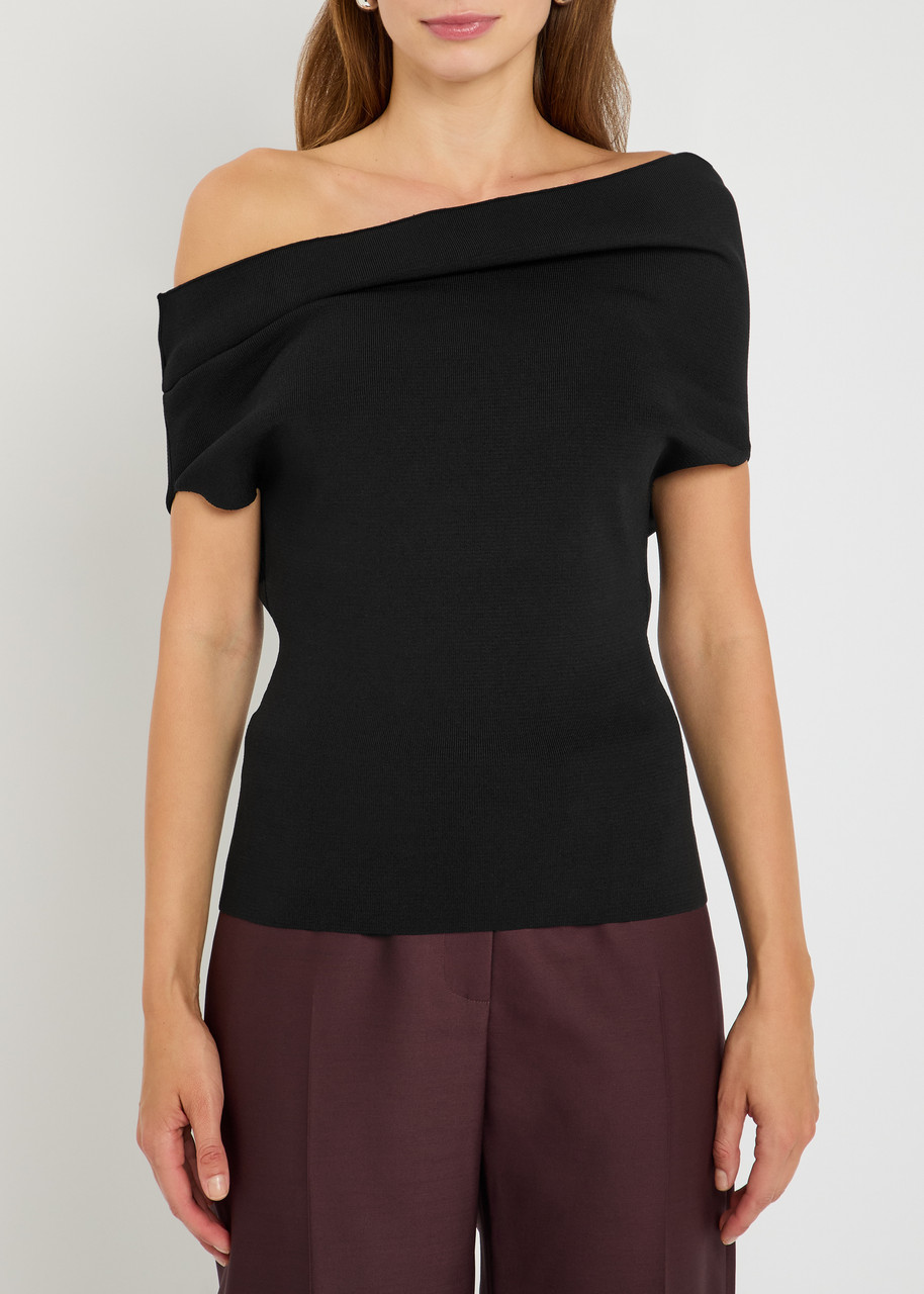 Armarium Debra Asymmetric Stretch-knit Top In Black
