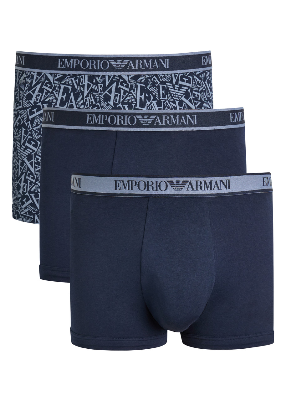 Emporio Armani Logo-jacquard Stretch-cotton Trunks In Blue