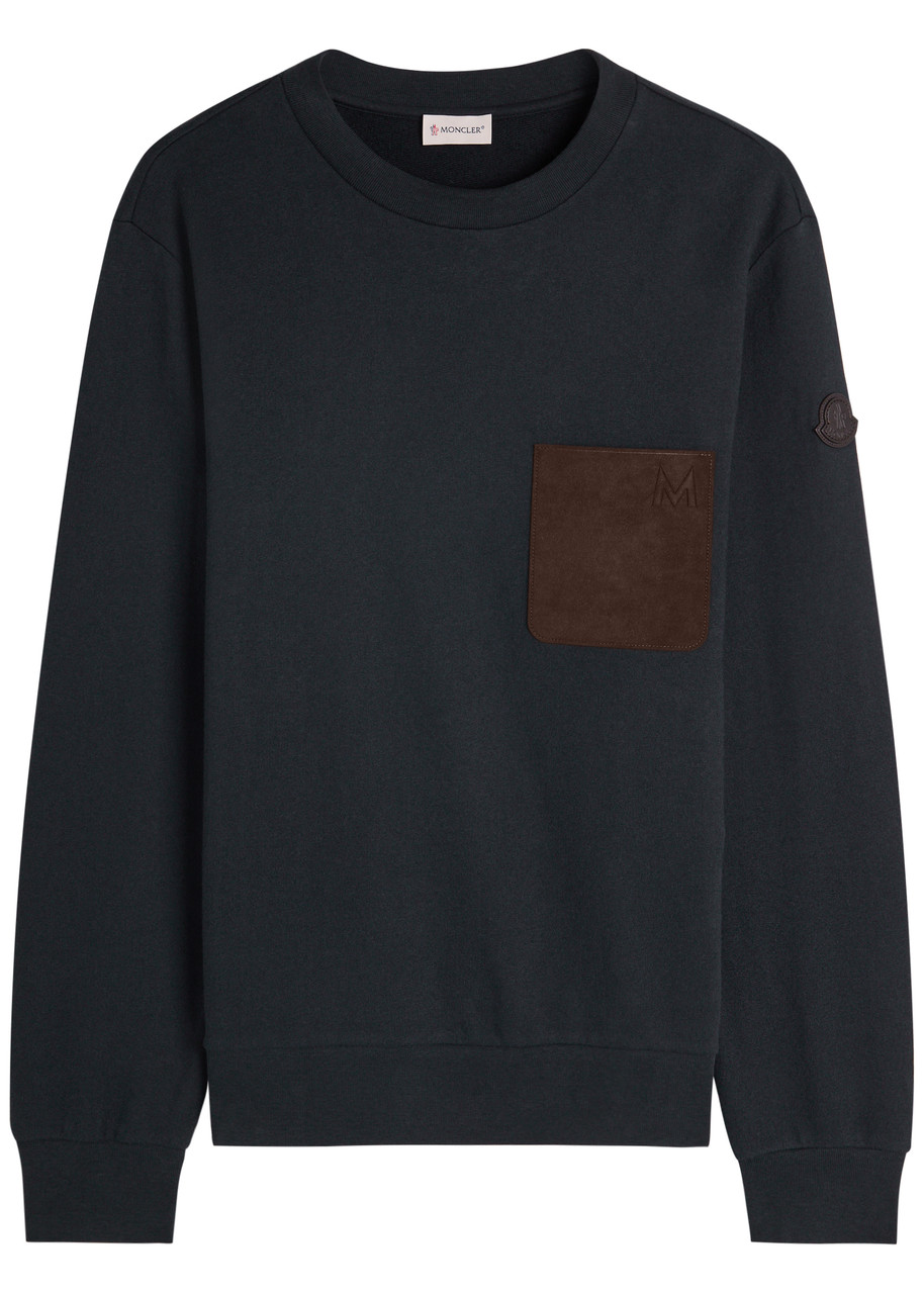 Moncler Patch Pocket Cotton And Cashmere-blend Sweatshirt In Blue