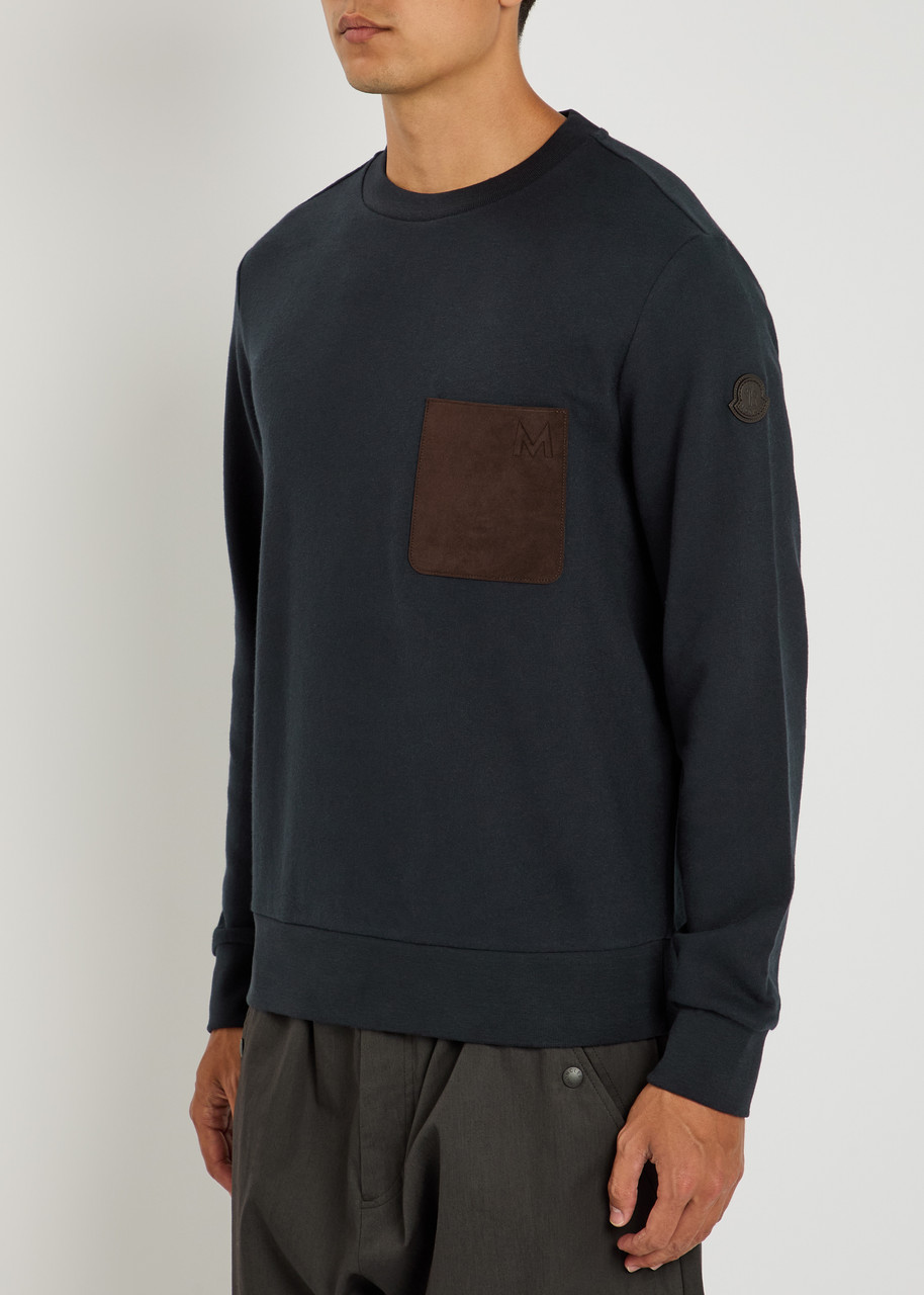 Moncler Patch Pocket Cotton And Cashmere-blend Sweatshirt In Blue