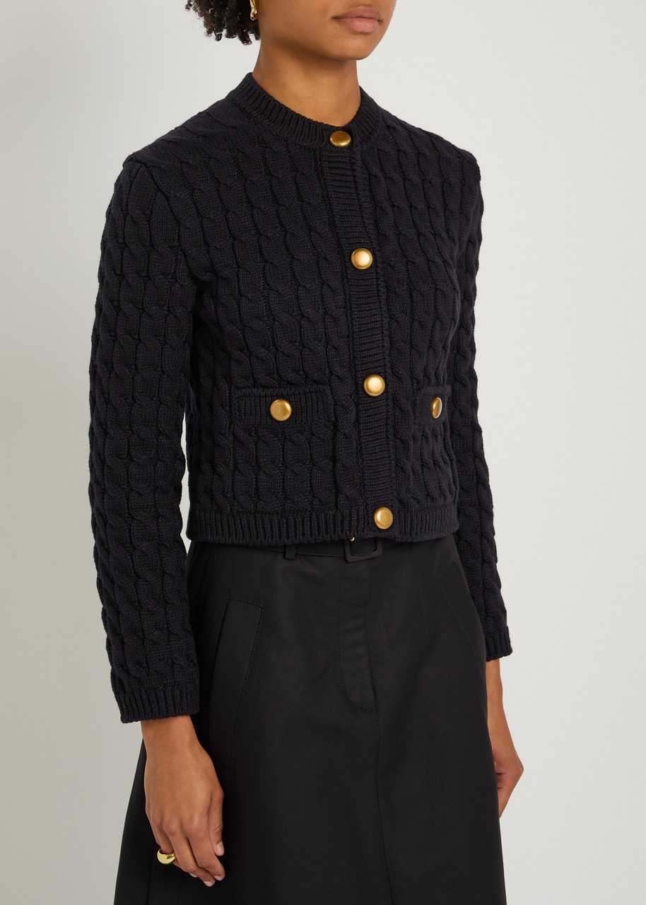 Moncler Cable-knit Cotton-blend Cardigan In Black