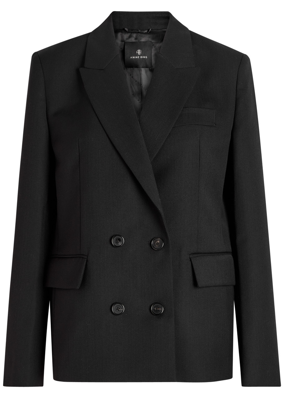 Anine Bing Evalyn Double-breasted Wool-blend Blazer In Black