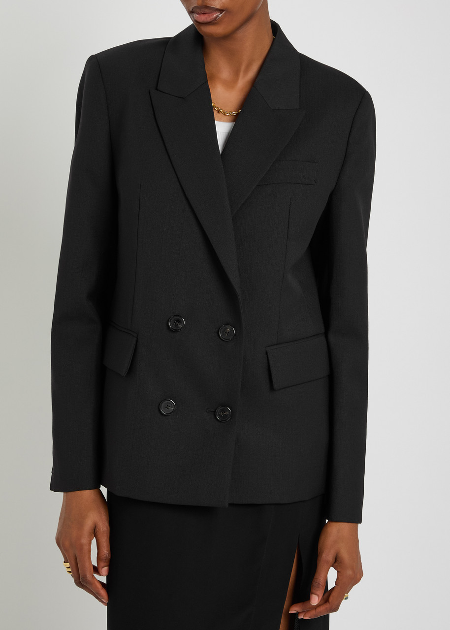 Anine Bing Evalyn Double-breasted Wool-blend Blazer In Black