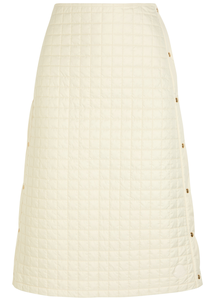 Moncler Quilted Shell Midi Skirt In Sand