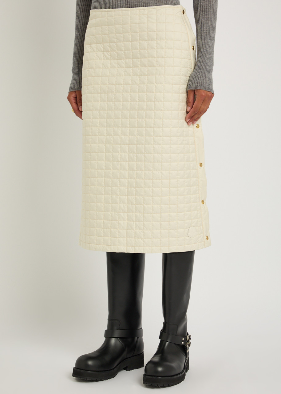 Moncler Quilted Shell Midi Skirt In Sand