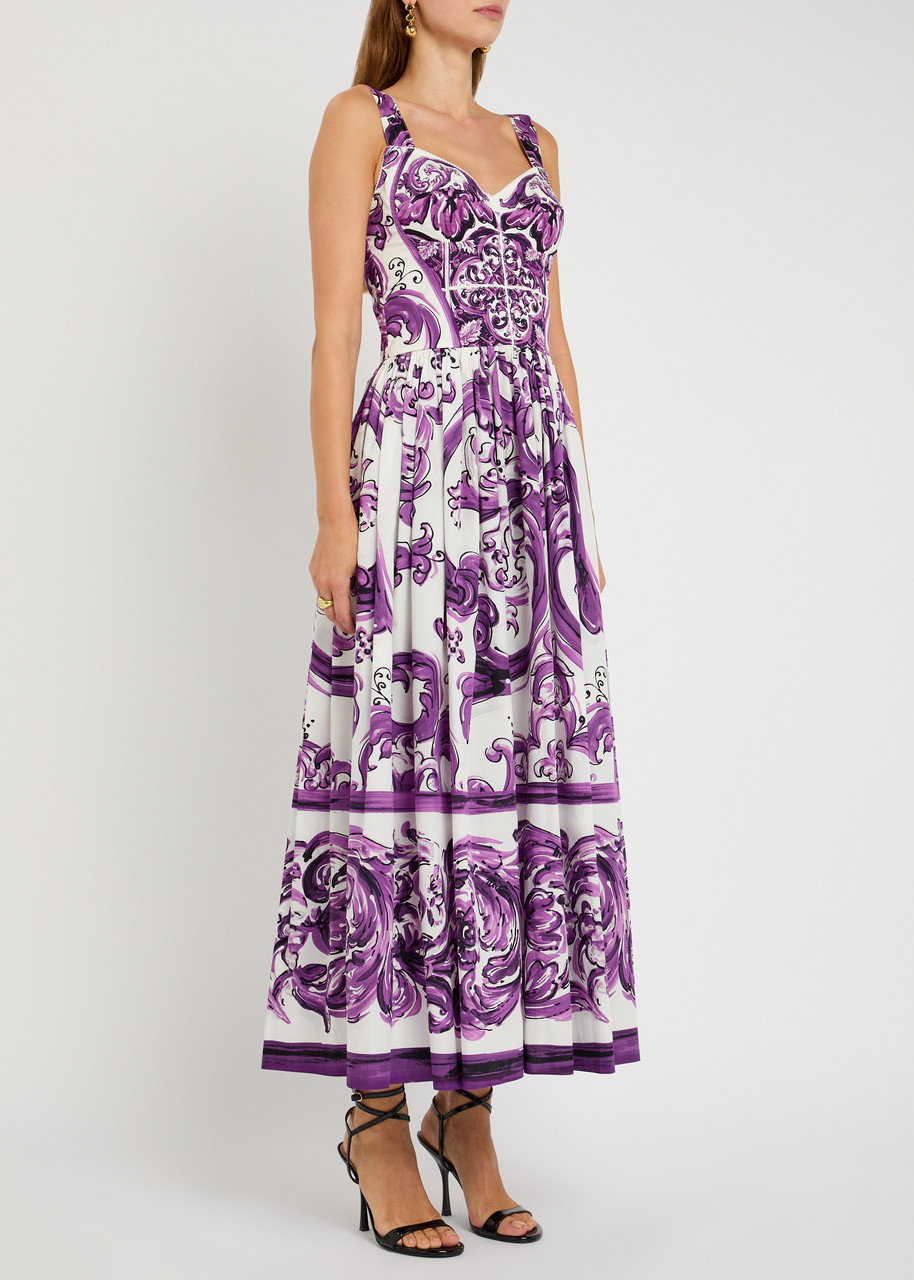 Dolce & Gabbana Printed Cotton-poplin Maxi Dress In Purple