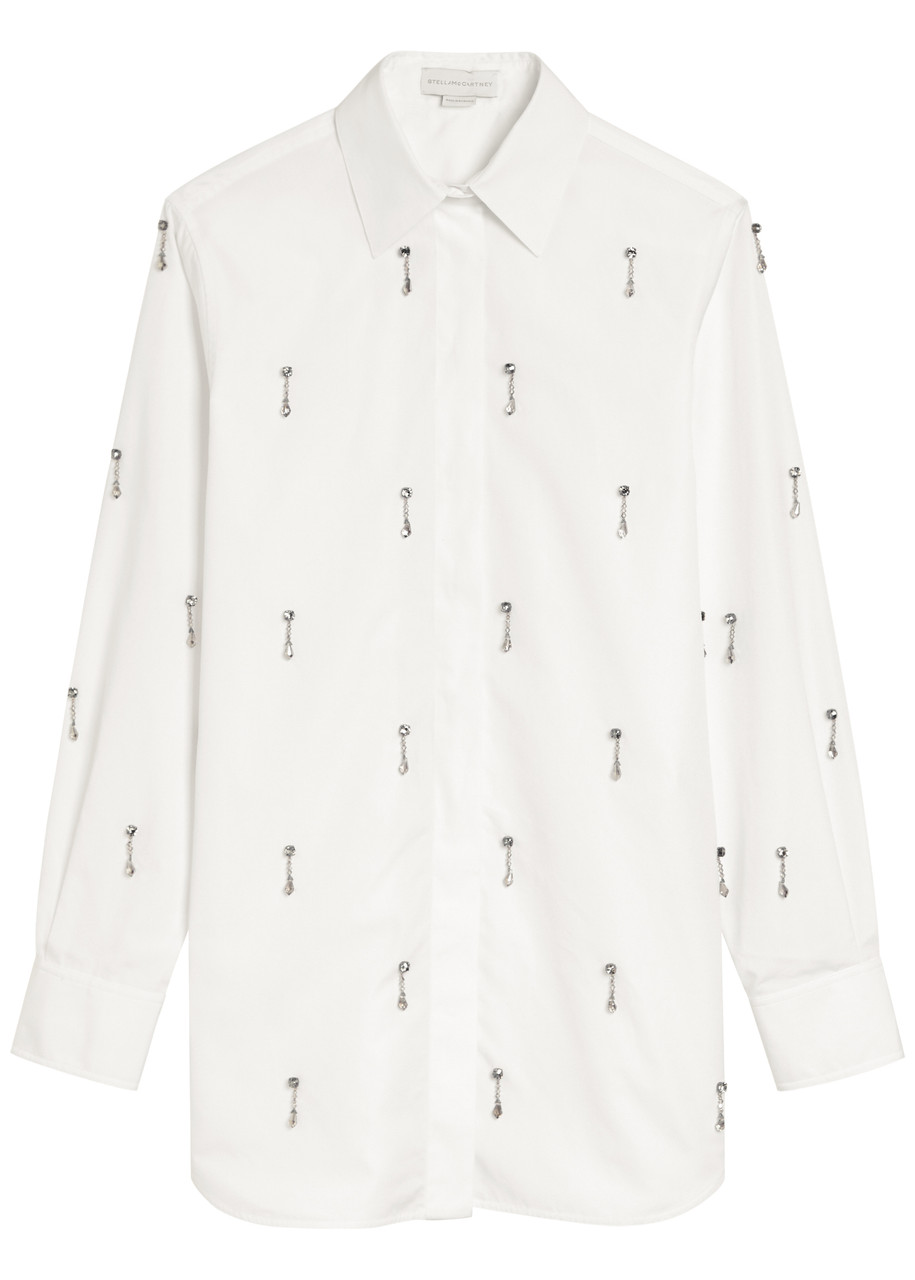 Stella Mccartney Crystal-embellished Cotton-poplin Shirt In White