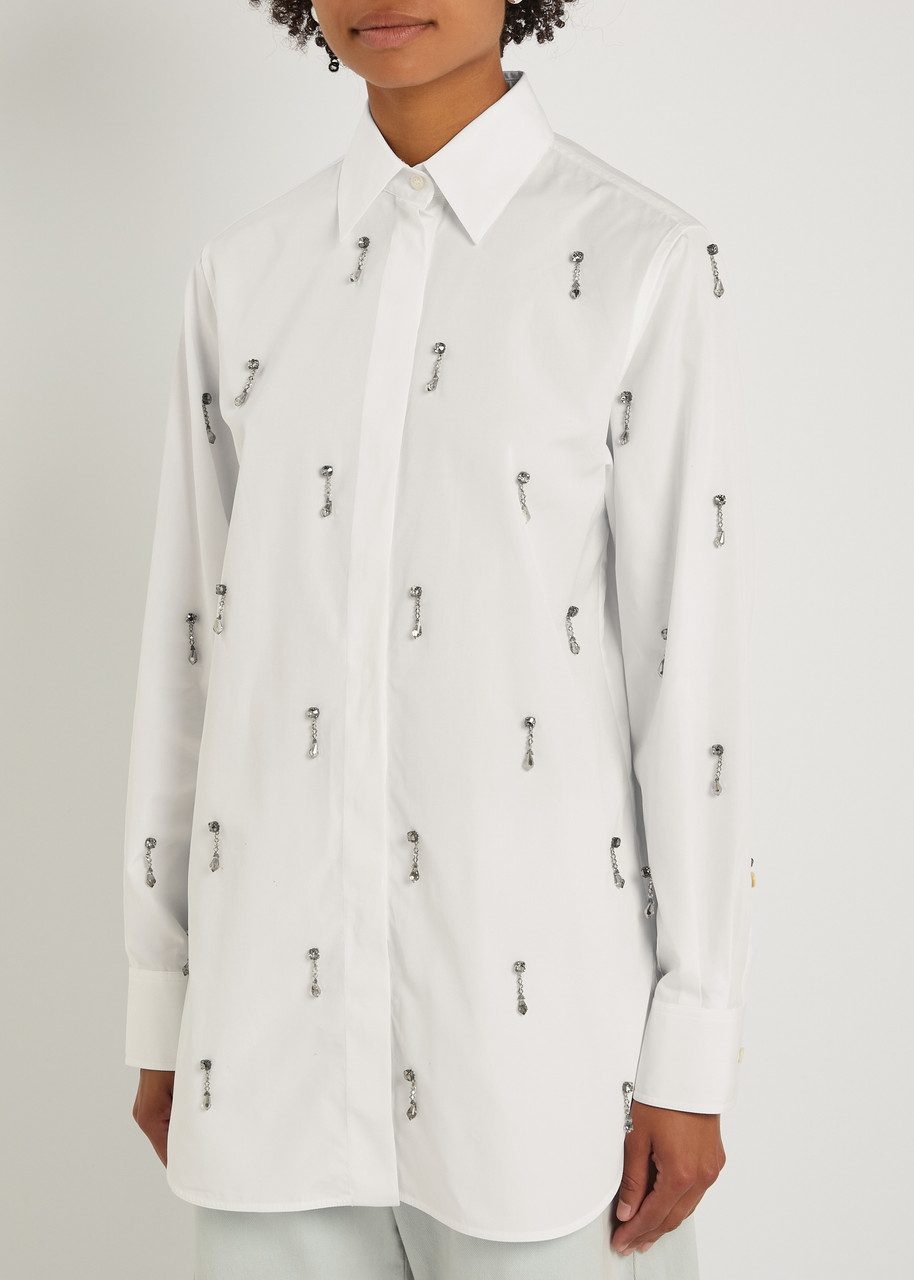 Stella Mccartney Crystal-embellished Cotton-poplin Shirt In White