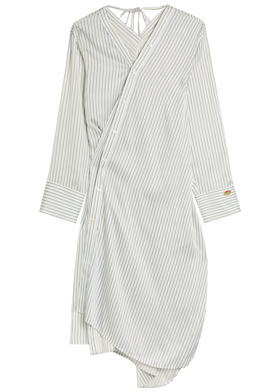 Acne Studios Striped Satin Midi Shirt Dress In Blue