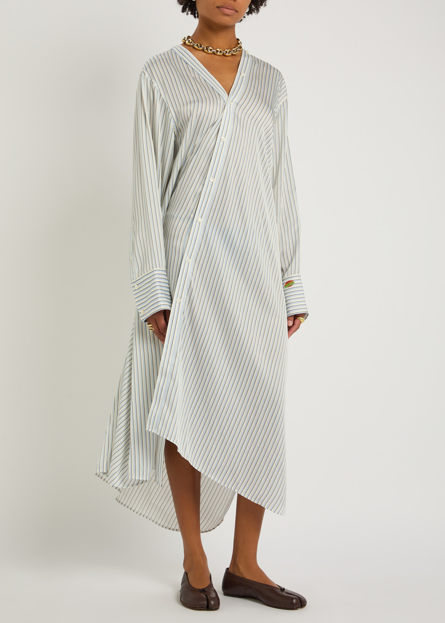 Acne Studios Striped Satin Midi Shirt Dress In Blue