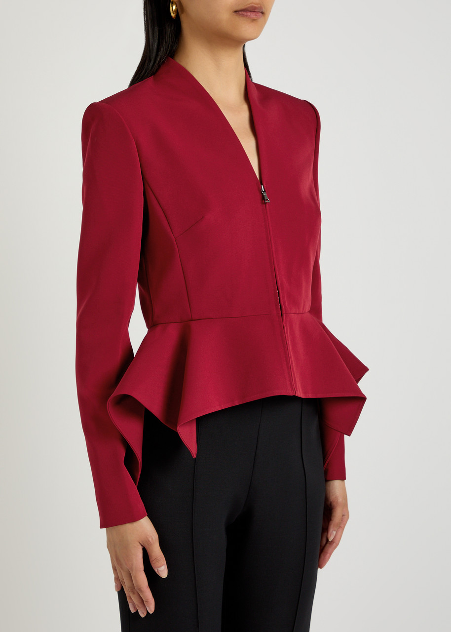 Roland Mouret Peplum Zip-up Boucle Jacket In Red