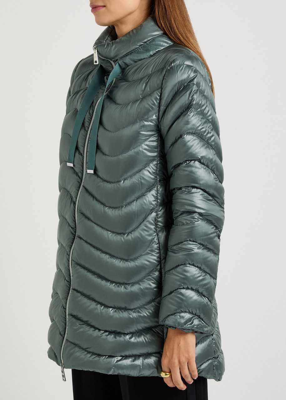  Herno Quilted Glossed Shell Jacket - Blue - 50 (uk18 / Xxl) 