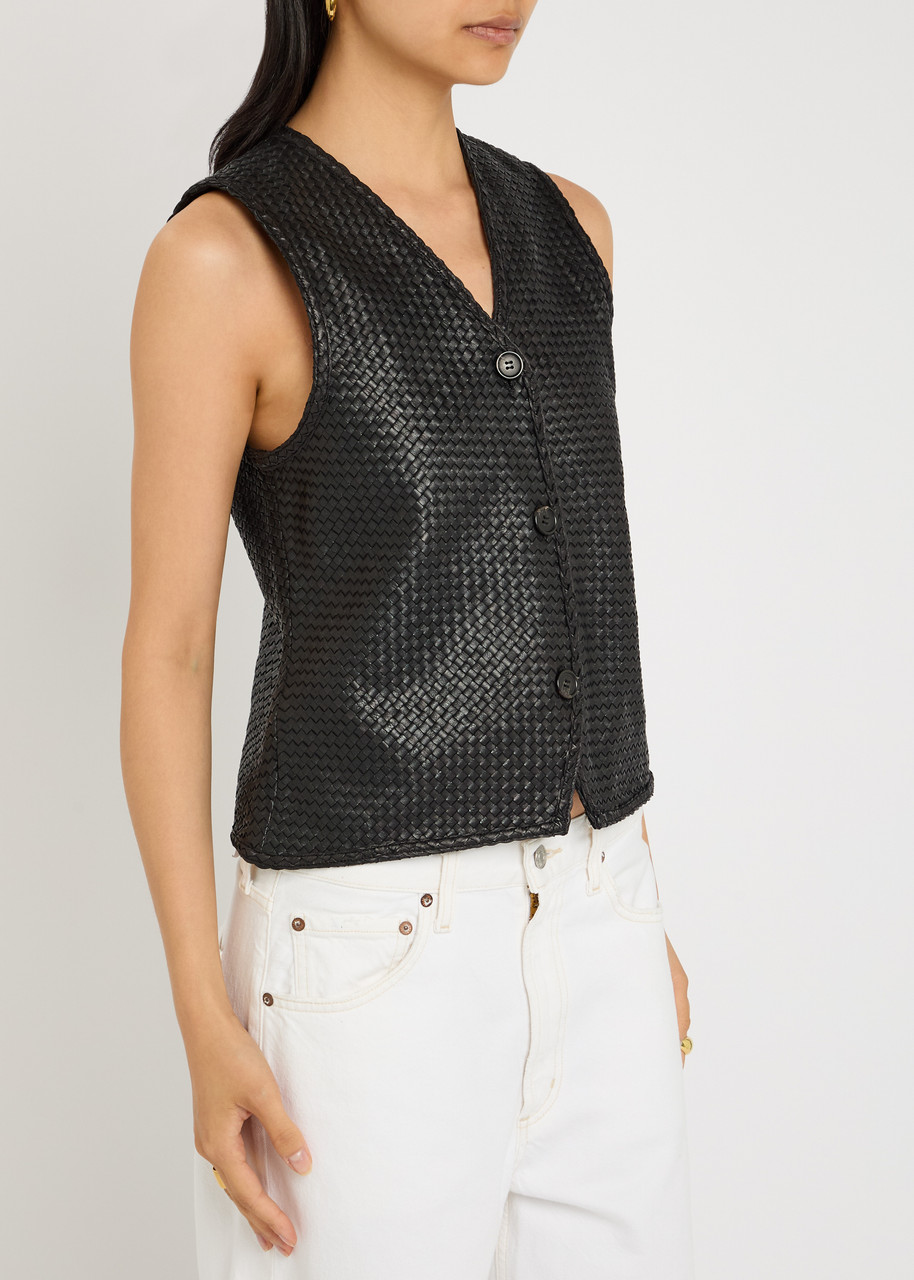 Arma Ruby Woven Leather Top In Black