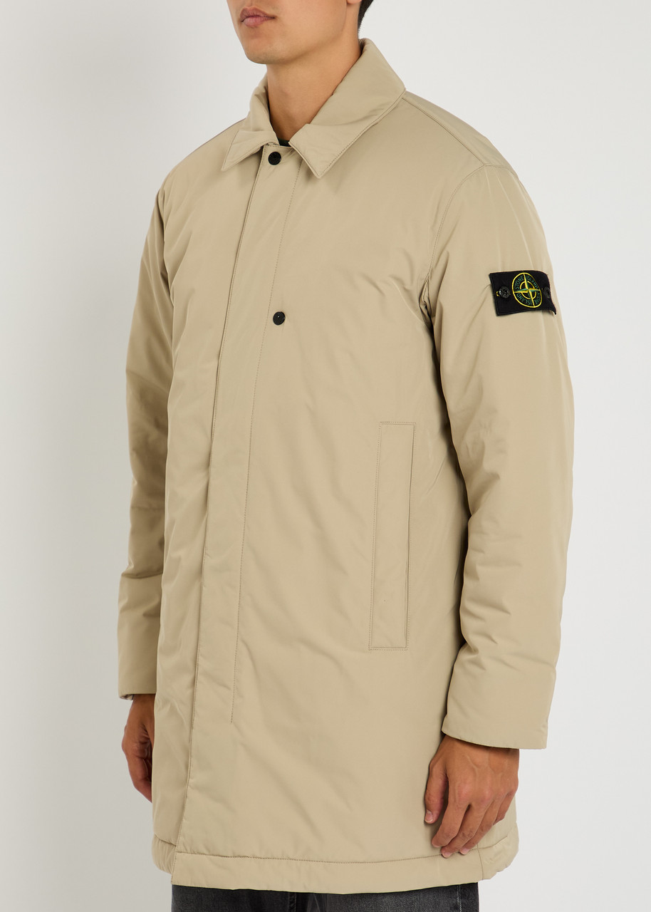 Stone Island Micro Twill Quilted Trench Coat In Sand