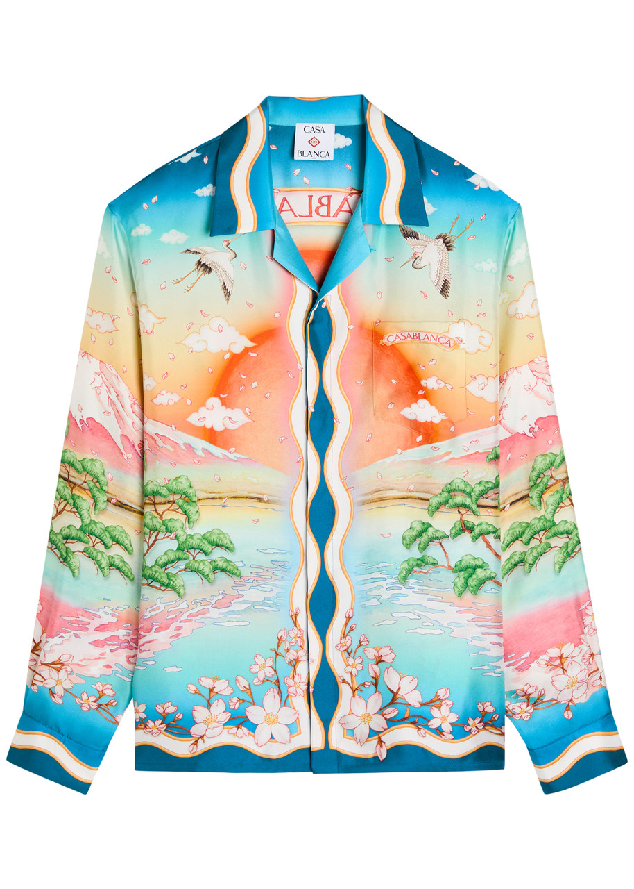 Casablanca Tennis Club Convertible-collar Printed Silk-twill Shirt In Multi