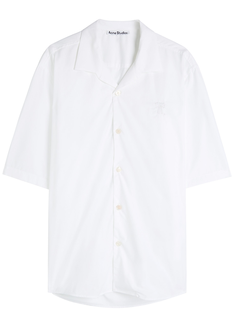 Acne Studios Bow-embroidered Piqué Cotton Shirt – White – 48 (IT48 / M) Acne Studios Bow-embroidered Piqué Cotton Shirt – White – 48 (IT48 / M)