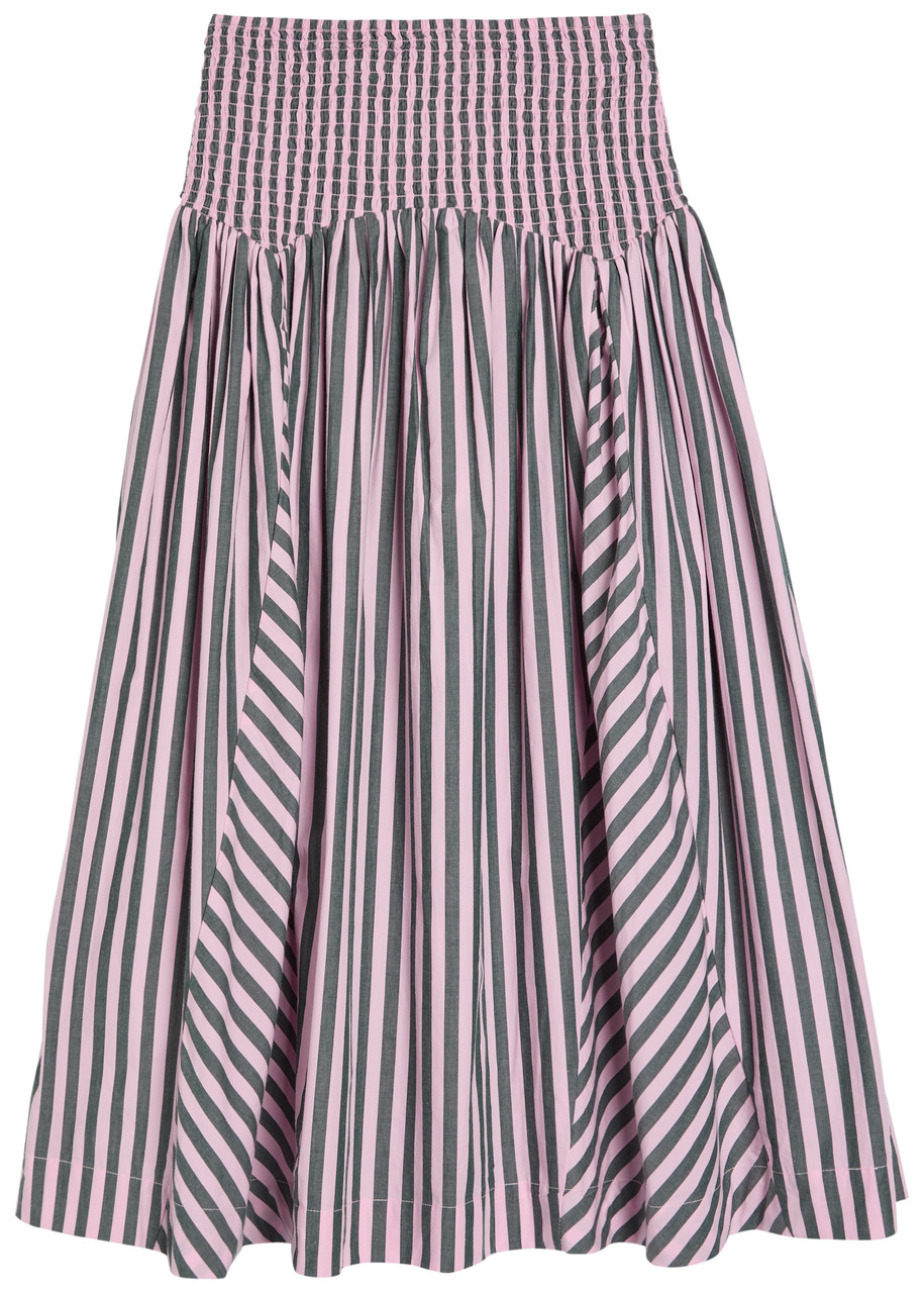 Damson Madder Layla Striped Cotton Midi Skirt In Multi
