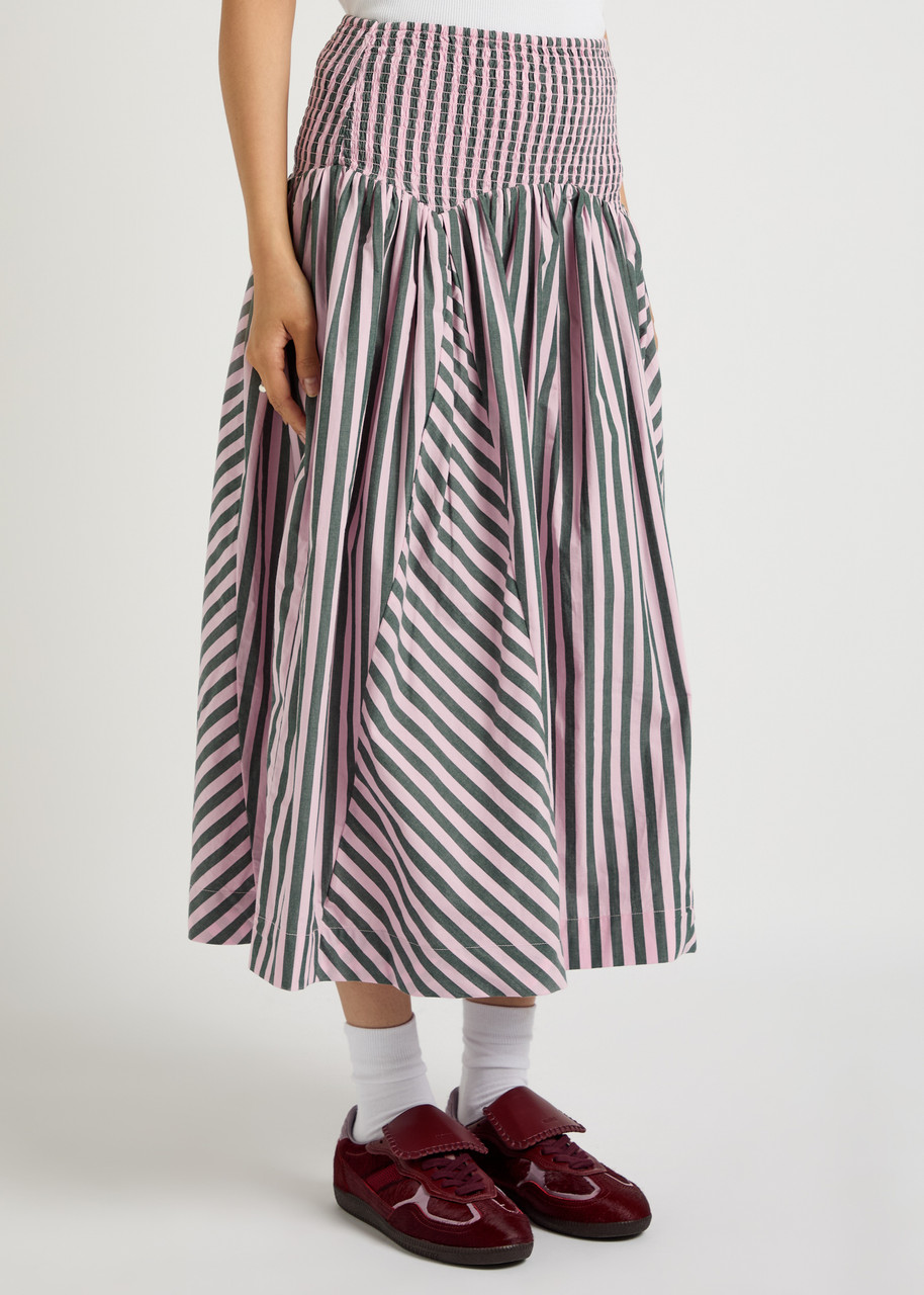Damson Madder Layla Striped Cotton Midi Skirt In Multi