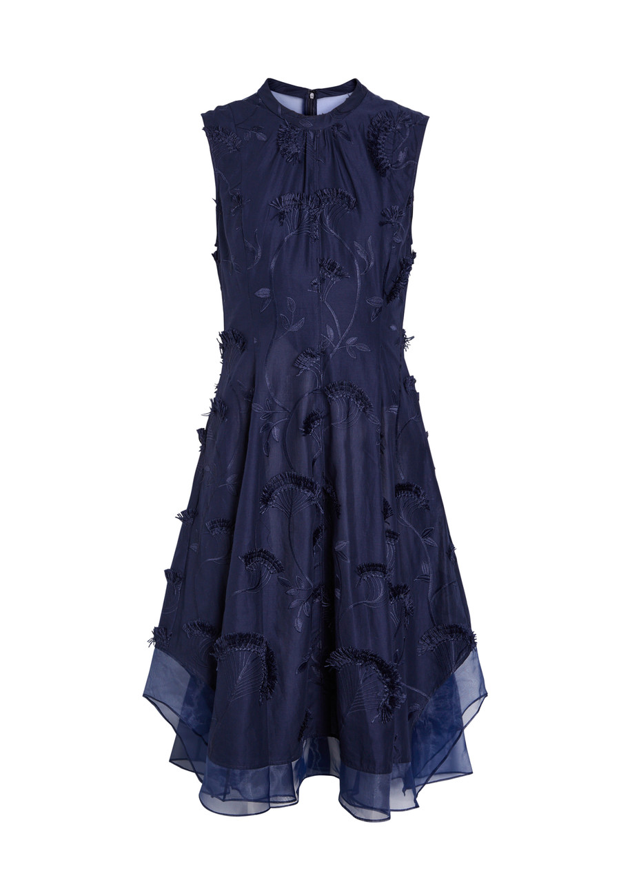3.1 Phillip Lim Floral-embroidered Fringed Cotton Midi Dress - Navy - 12 (UK16