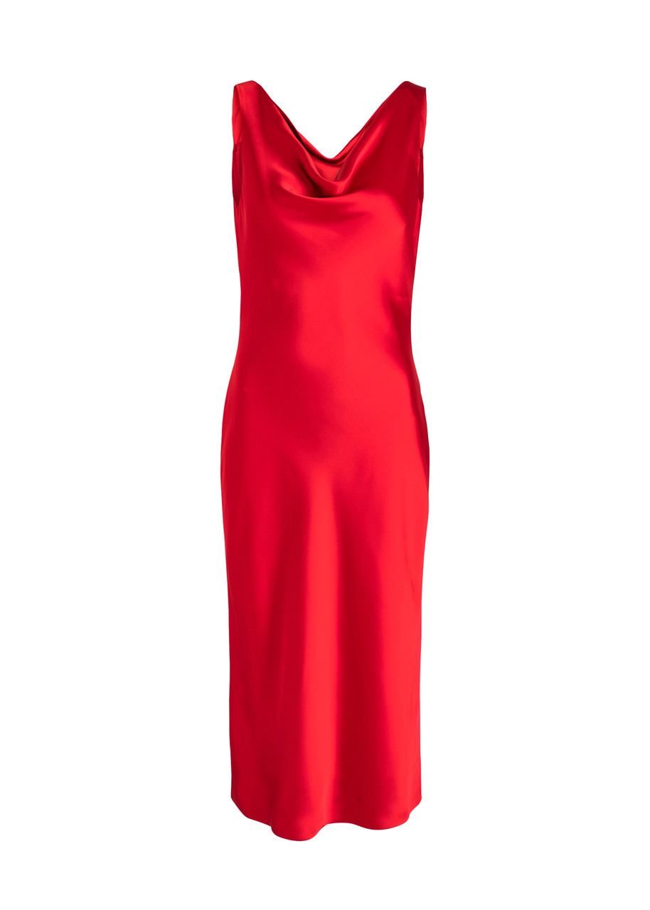 Norma Kamali Maria Cowl-neck Satin Midi Slip Dress - Red - L (UK14 / L)