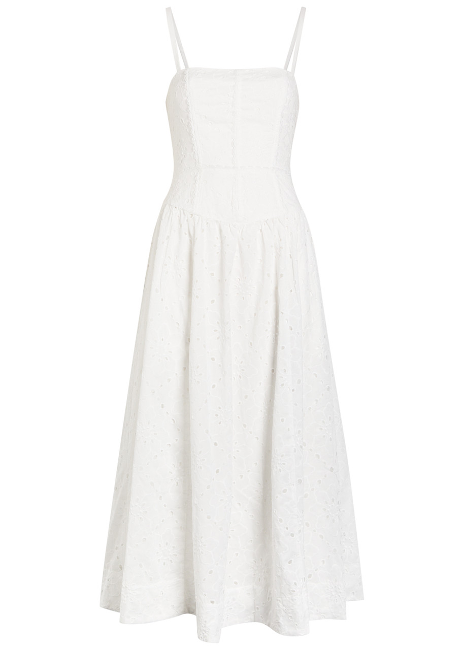 Reformation Katarin Broderie Anglaise Woven Midi Dress In White