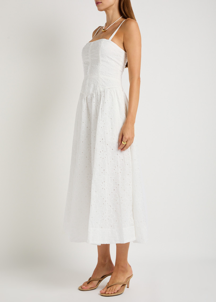 Reformation Katarin Broderie Anglaise Woven Midi Dress In White
