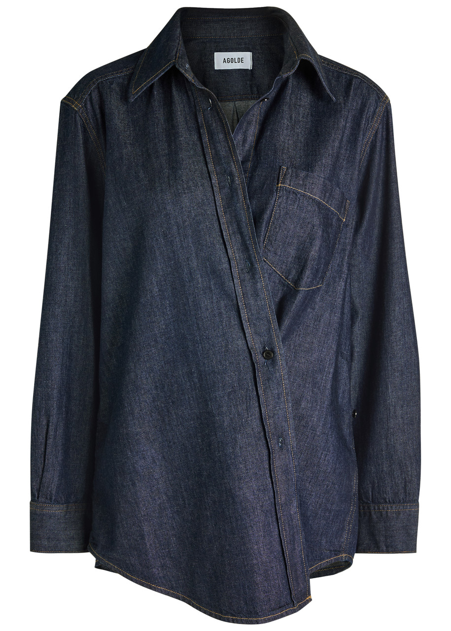 Agolde Kaelin Asymmetric Denim Shirt In Blue