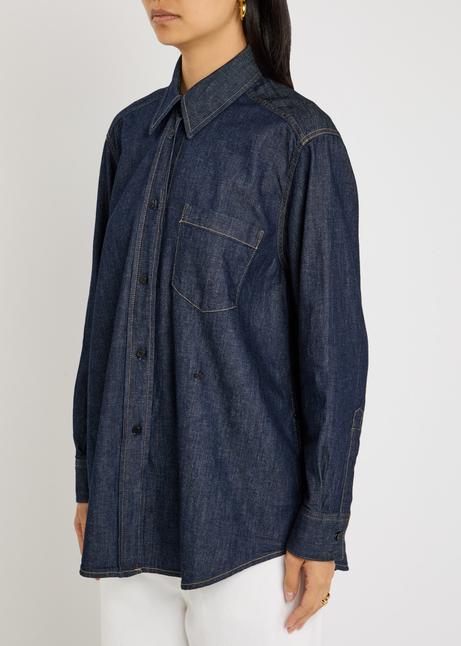 Agolde Kaelin Asymmetric Denim Shirt In Blue