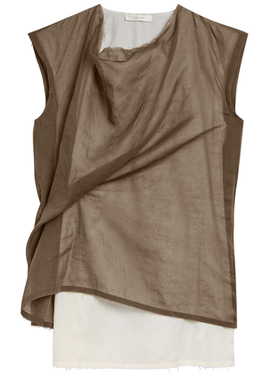 The Row Inawa Gathered Cotton-organza Top In Brown