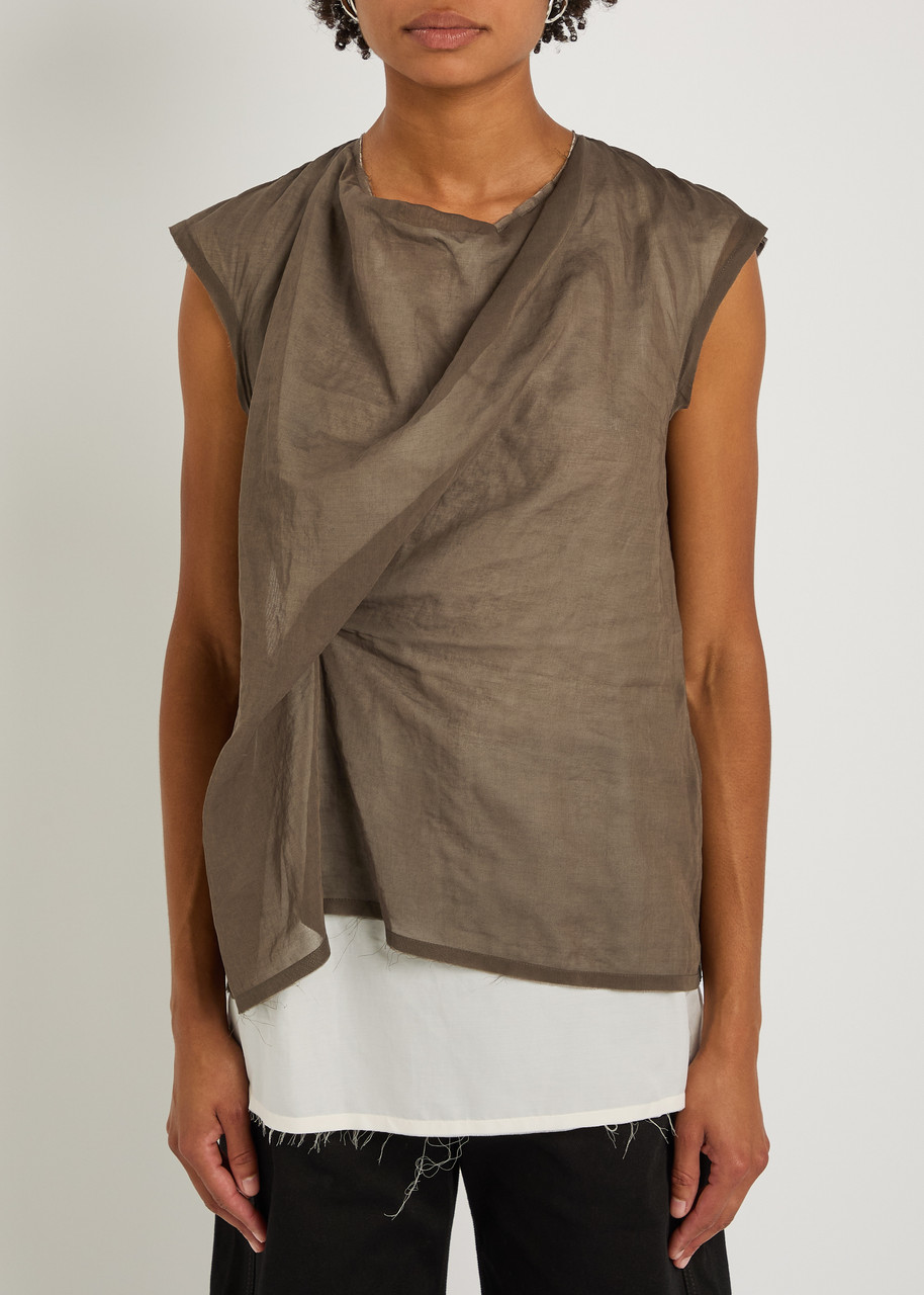 The Row Inawa Gathered Cotton-organza Top In Brown