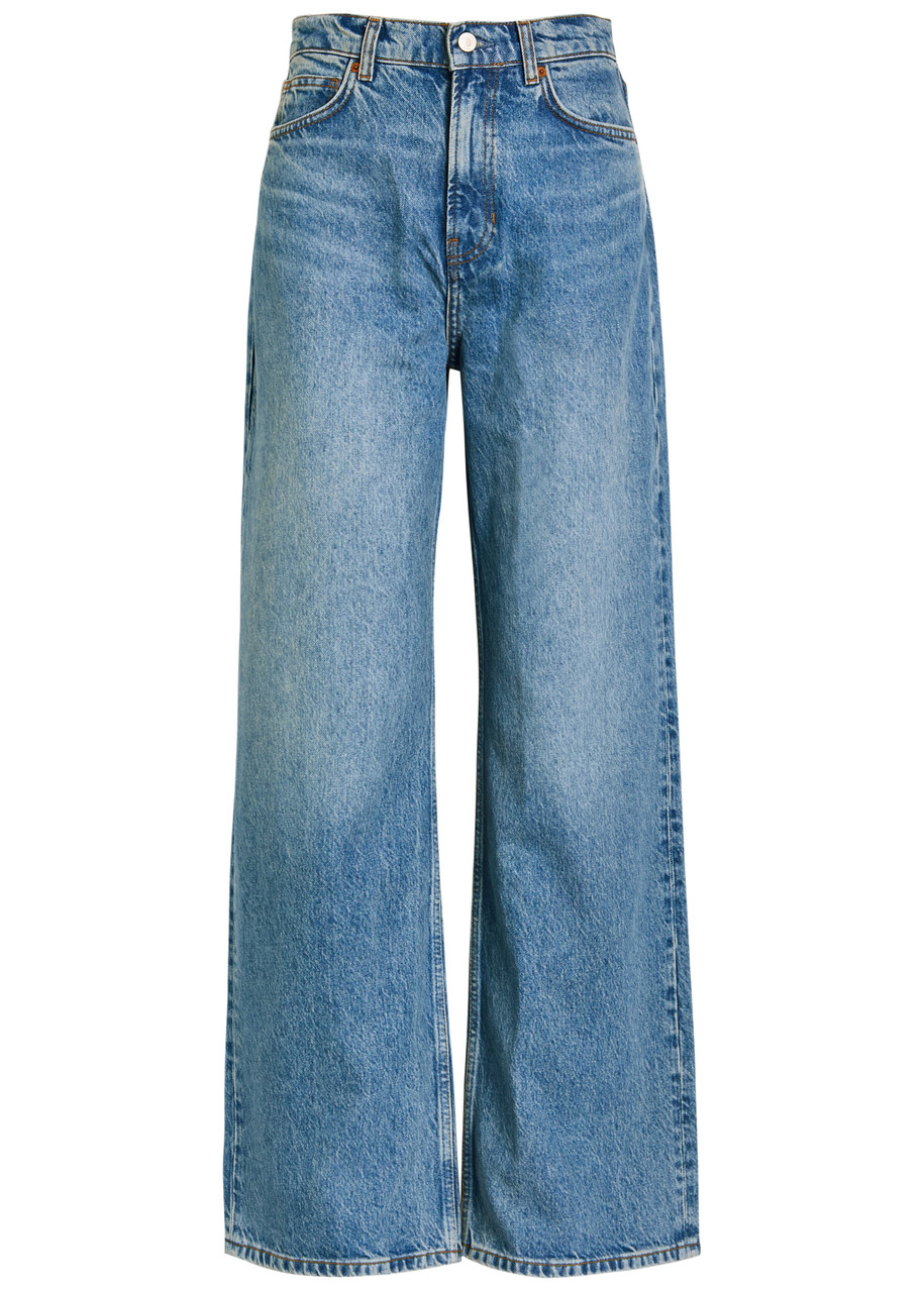 Reformation Cary High Rise Wide Leg Cropped Jeans In Blue